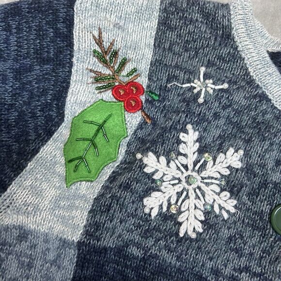 Vtg Tiara International Christmas Sweater Women Button Cardigan holiday party - Picture 3 of 13